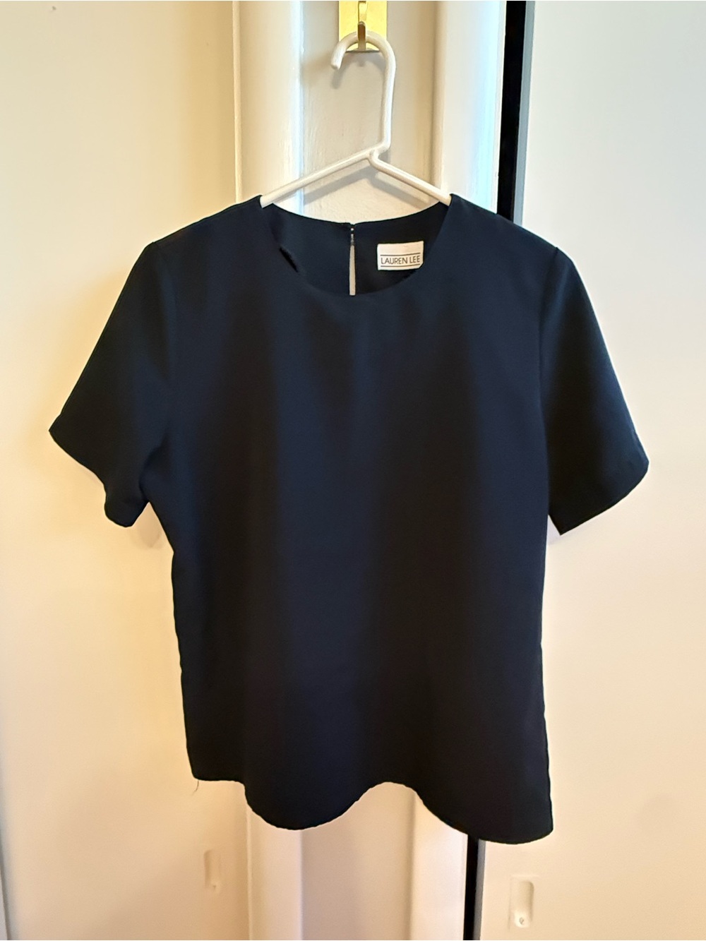 Lauren Lee Navy Short-Sleeve Crewneck Blouse
